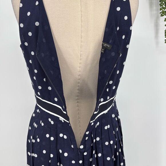 Talbots Women's Size 12P Fit And Flare Polka Dot Dress Sleeveless Navy White Cot - Picture 10 of 16